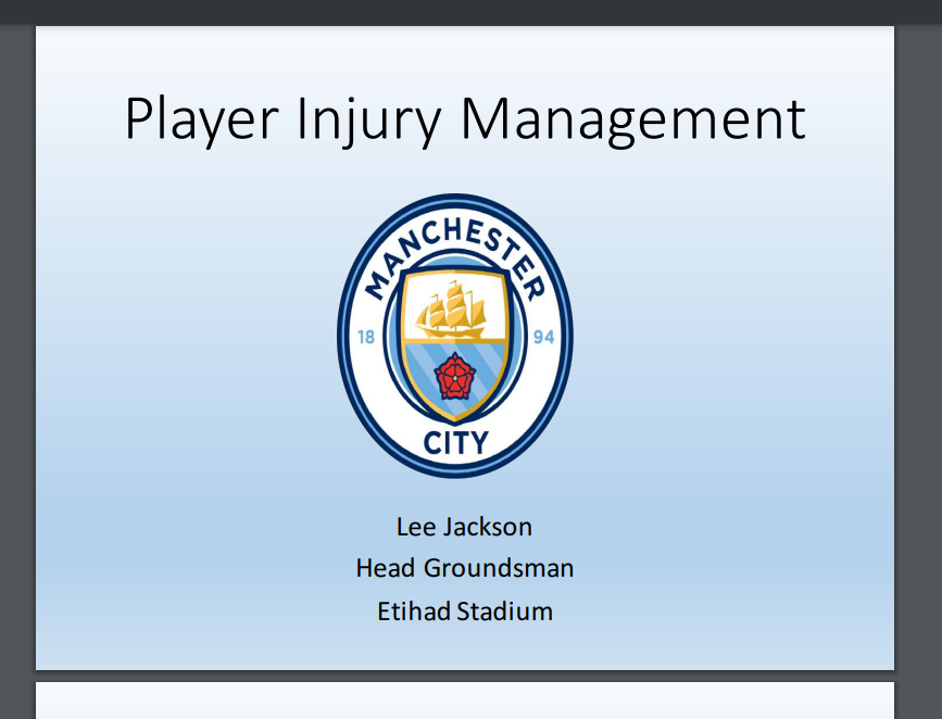 Player Injury Management at Manchester City, by Lee Jackson