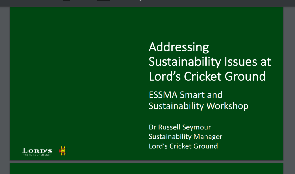 2018 ESSMA Smart & Stadium Workshop – Lord’s Cricket Ground, Dr Russel Seymour