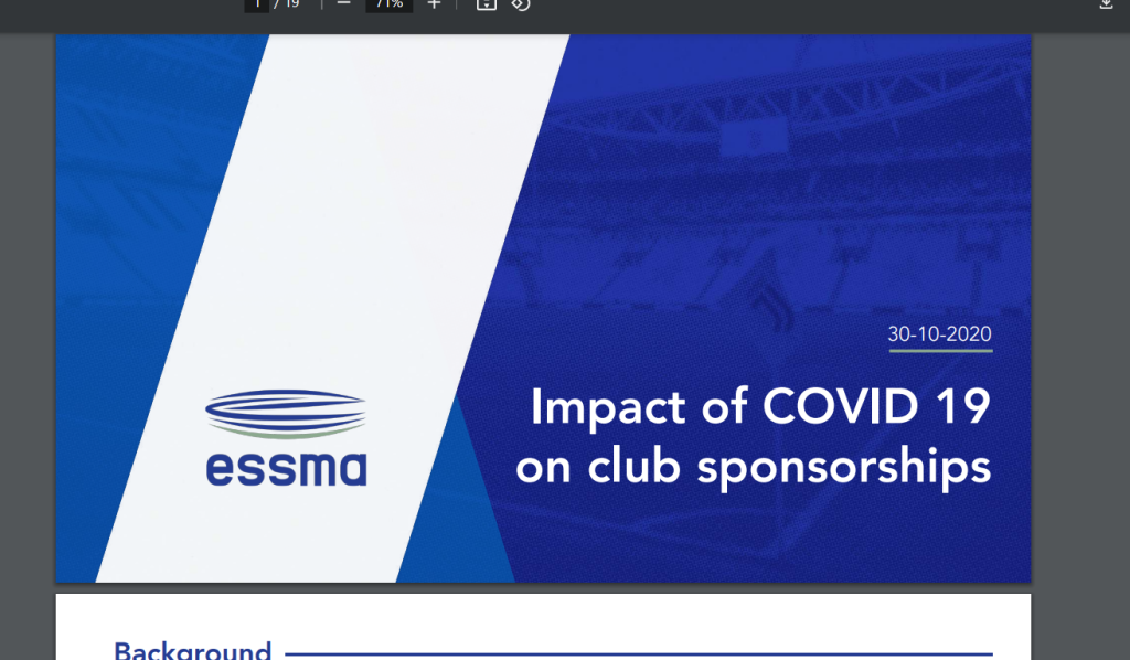 Results of the ESSMA Survey on the impact of Covid 19 on club sponsorship